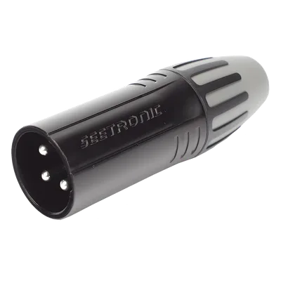 Conector XLR Macho / Chapado en Plata / Carcasa Metálica Negra / Cables 3.5 a 8 mm / Sin Anillo / Protección Poliuretano