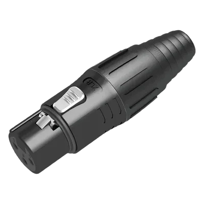 Conector XLR hembra / Carcasa negra / Contactos plateados / Abrazaderas 3.5-8 mm / Diseño sin anillo