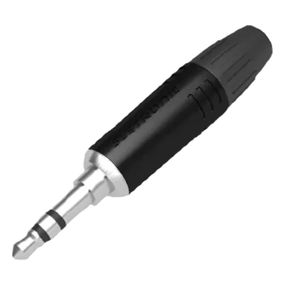 Conector Estéreo Macho 3.5 mm / Carcasa Cromada Negra / Contacto Niquelado / Cable OD 2-4.5 mm