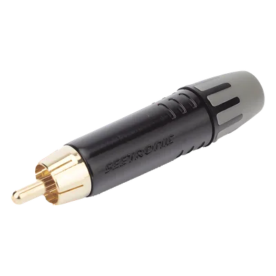Conector RCA Macho / Contacto Enchapado en Oro / Carcasa Metálica Negra / Audio y Video / Cable 3.5-6.5 mm / 2000 Ciclos