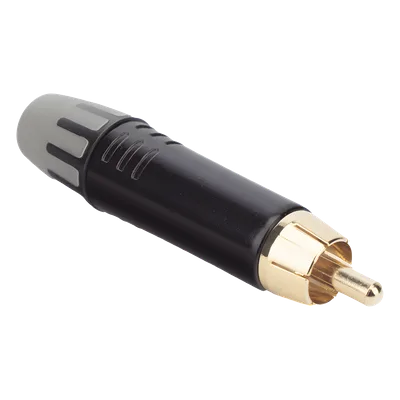 Conector RCA Macho / Contacto Enchapado en Oro / Carcasa Metálica Negra / Audio y Video / Cable 3.5-6.5 mm / 2000 Ciclos
