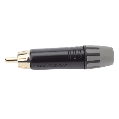 Conector RCA Macho / Contacto Enchapado en Oro / Carcasa Metálica Negra / Audio y Video / Cable 3.5-6.5 mm / 2000 Ciclos