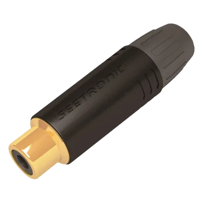 Conector RCA Hembra / Contacto Chapado en Oro / Carcasa Metálica Negra / Cable OD 3.5-6.5 mm / 2000 Ciclos