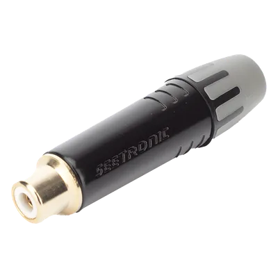 Conector RCA Hembra / Contacto Chapado en Oro / Carcasa Metálica Negra / Cable OD 3.5-6.5 mm / 2000 Ciclos