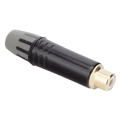 Conector RCA Hembra / Contacto Chapado en Oro / Carcasa Metálica Negra / Cable OD 3.5-6.5 mm / 2000 Ciclos