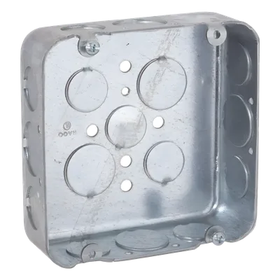 Caja Cuadrada Troquelada / Acero / 4 11/16 x 4 11/16 in / Profundidad 1.5 in (38.1 mm) / 17 Entradas Conduit / UL Listed
