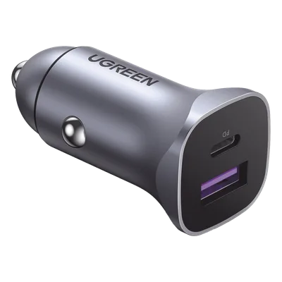 Cargador Vehicular / 30W / Puertos USB-C PD 3.0 y USB-A QC 3.0 / Entrada 12-24V / Aluminio / Protección Integral