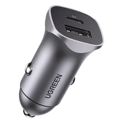 Cargador Vehicular / 30W / Puertos USB-C PD 3.0 y USB-A QC 3.0 / Entrada 12-24V / Aluminio / Protección Integral