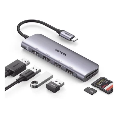 Docking Station USB-C / 6 en 1 / HDMI 4K@30Hz / 3 Puertos USB 3.0 / Lector SD + Micro SD / Aluminio