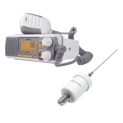 Kit de radio marina con antena de fibra de vidrio / 25W / LCD grande / GPS y DSC Clase D / IPX4 / 4.5m (14.8 ft) de cable