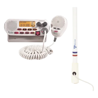 Kit de radio marina / 25 W / Antena fibra de vidrio 2.4 m / 7.9 ft / Cable RG-58 4.5 m / 14.8 ft / DSC / Triple cobertura canales