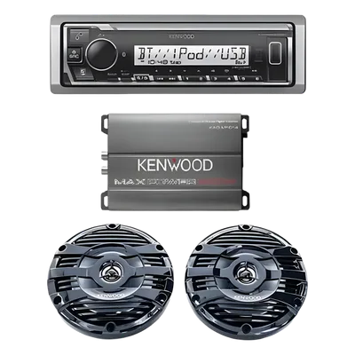 Kit de estéreo marino con Bluetooth / Amplificador Clase D 400W / Bocinas resistentes al agua 50W RMS / Pantalla 255 segmentos
