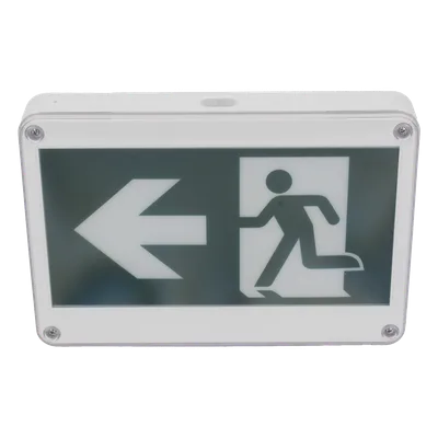 Letrero de Señalización de Emergencia / Alto Brillo / Doble Voltaje 120/220 VCA / Batería de Respaldo 120 min / Montaje Universal / IP Policarbonato