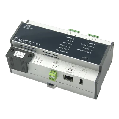 Etapa de potencia IP / 50W / Baja impedancia / Entradas Line In + PIN / Reproductor WAV MP3 Internet Radio / Control web / 160x85.5x65 mm (6.3x3.4x2.6 in)