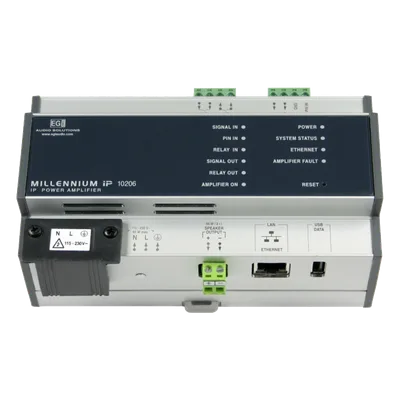 Etapa de potencia IP / 50W / Baja impedancia / Entradas Line In + PIN / Reproductor WAV MP3 Internet Radio / Control web / 160x85.5x65 mm (6.3x3.4x2.6 in)