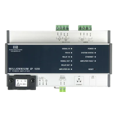 Etapa de potencia IP / 50W / Baja impedancia / Entradas Line In + PIN / Reproductor WAV MP3 Internet Radio / Control web / 160x85.5x65 mm (6.3x3.4x2.6 in)