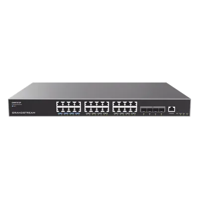 Switch Capa 3 PoE+ Administrable / 24 puertos Gigabit / 4 puertos SFP+ 10G / 360W PoE / 128 Gbps / 95.232 Mpps / 1.18 pies (0.36 m) de profundidad