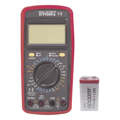 Multímetro Digital / Pantalla LCD 67 x 42 mm / 1999 Recuentos / 600V CC/CA CAT II / Corriente 10A / Resistencia 200 MΩ / Prueba HFE Transistores