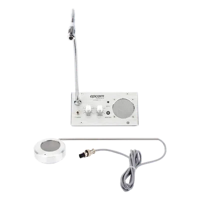 Sistema de Intercomunicación de Ventanilla / Audio Bidireccional / Captación 50 cm / Micrófono Dual Interior y Exterior / Carcasa de Aluminio Espacial / 12V / 2W