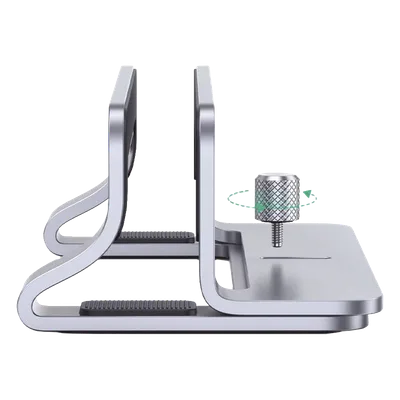 Soporte Vertical para Laptop / Ajustable 12-26 mm / Aluminio y Silicona / Hasta 15.6 pulgadas / Base Antideslizante / Color Plata