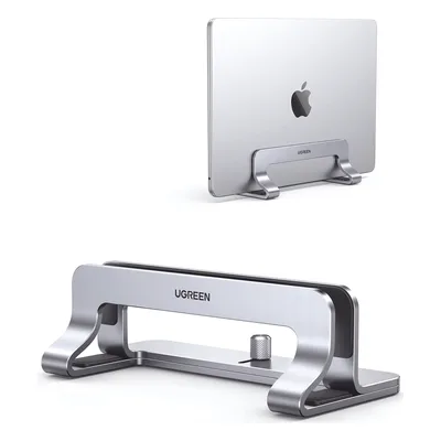 Soporte Vertical para Laptop / Ajustable 12-26 mm / Aluminio y Silicona / Hasta 15.6 pulgadas / Base Antideslizante / Color Plata