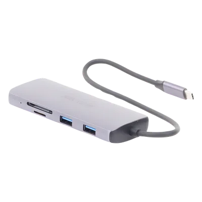 Hub USB-C 8 en 1 / HDMI 4K@30Hz / 3x USB 3.0 5 Gbps / Lector SD + Micro SD / PD 100W / Aluminio 112 mm (4.4 in)