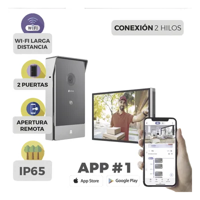 Videoportero IP / 2 Hilos / Monitor 7' Touchscreen / 2K 162° / Wi-Fi Dual 2.4/5 GHz / 2 Salidas de Apertura / IP65