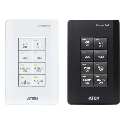 Panel de control / 8 botones personalizables / Ethernet 10/100Base-T / 2 puertos RS-232 / 2 canales relay / Montaje en superficie