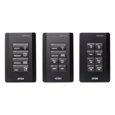Panel de control / 8 botones personalizables / Ethernet 10/100Base-T / 2 puertos RS-232 / 2 canales relay / Montaje en superficie
