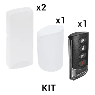Kit de Sensores Inalámbricos / 2 Contactos Magnéticos / 1 PIR Inmune a Mascotas 38 kg / 1 Llavero Remoto 4 Botones / 433 MHz / Alcance 12 m (39.4 ft)