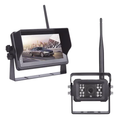 Sistema de Cámara de Reversa Inalámbrico / Monitor Táctil 7" 1024x600 / Transmisión 2.4 GHz / Alcance 200 m (656.2 ft) / IP69K / 12-24 VDC