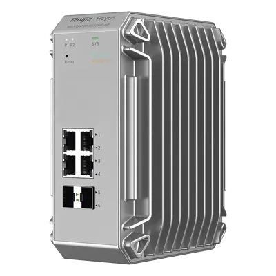 Switch Industrial PoE / 4 Puertos Gigabit 802.3af/at / 2 Puertos SFP / Administrable Cloud / Grado Industrial / Protección contra Descargas