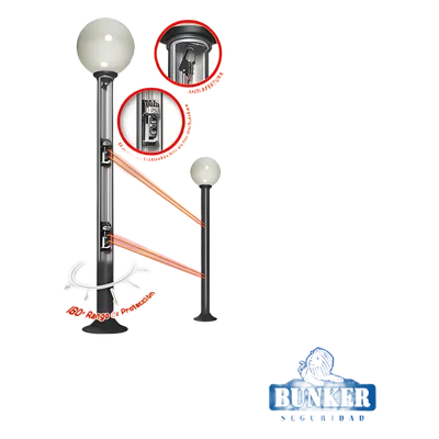 Farola de Seguridad / Aluminio y Policarbonato UV / 185 cm (6' 1') de Altura / Base 27 cm (10.63') / 3 Fotoceldas de 2 Rayos
