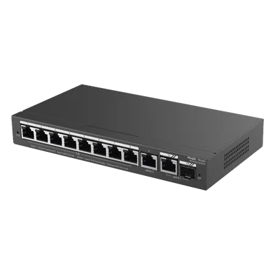 Switch Administrable / 8 Puertos PoE+ / 130 W / 2 Uplinks Gigabit / 20 Gb/s / Sin Ventilador