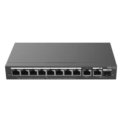 Switch Administrable / 8 Puertos PoE+ / 130 W / 2 Uplinks Gigabit / 20 Gb/s / Sin Ventilador