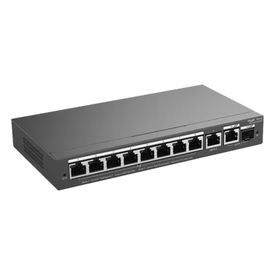 Switch Administrable / 8 Puertos PoE+ / 130 W / 2 Uplinks Gigabit / 20 Gb/s / Sin Ventilador