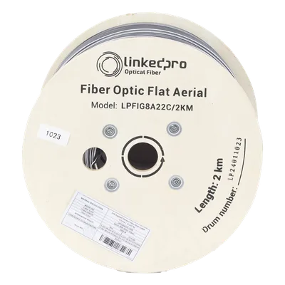 Cable Drop Aéreo / Fibra Óptica G.657A2 / Bifibra Plana / 2 km / 6561.68 pies / LS0H / 600N / -20°C a +60°C