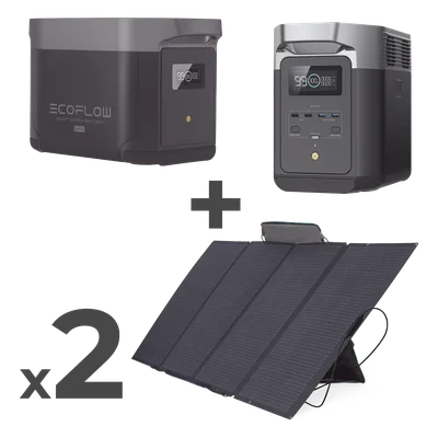 Kit de Estación de Energía Portátil / 4096Wh Total / 2400W Continuo / 4800W Pico / 2 Paneles Solares Flexibles 400W / 6 Salidas CA / Wi-Fi y Bluetooth