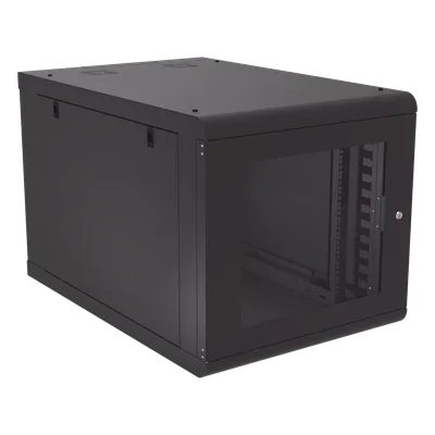 Gabinete de Pared 12U / Profundidad Ajustable 930 mm / Acero Reforzado ANSI/TIA / Carga 100 kg / Cristal Templado / 4 Postes Ajustables