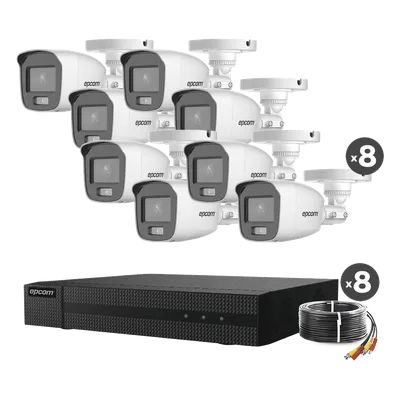Kit de Videovigilancia TurboHD / DVR 8 Canales + 2 IP / 1080p Lite / 8 Cámaras Bala ColorVu / Audio Integrado / IR Blanco 20 m (65.6 ft) / HDD hasta 6 TB
