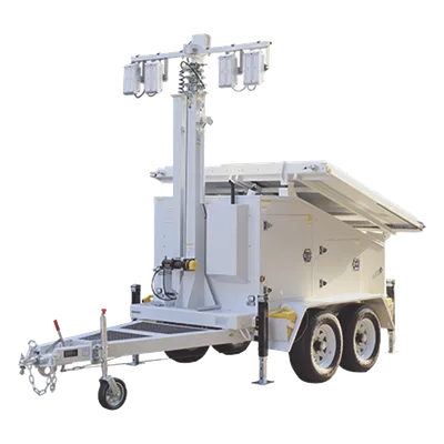 Torre de Videovigilancia Móvil / Mástil Retráctil 7.5 m (24.6 ft) / Doble Eje / 4 Bases para Paneles Solares / Remolque para Condiciones Adversas