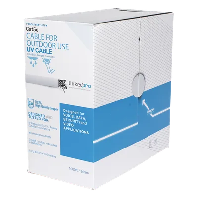 Cable UTP Cat5e / 305 m (1000 ft) / Exterior UV / 24 AWG Cobre Sólido / Fast Ethernet / PoE / Blanco