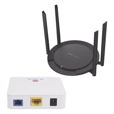 Kit ONU Bridge Dual GPON/EPON / Router Wi-Fi 4 Mesh / 4 Antenas 5 dBi / 5 Modos Operativos