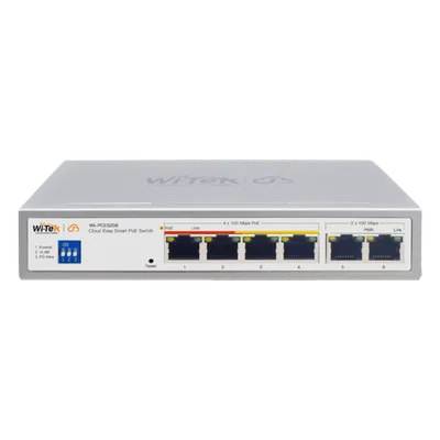 Switch PoE / 4 Puertos 10/100 Mbps PoE af/at / 2 Puertos Uplink 10/100 Mbps / Presupuesto 60 W / Alcance PoE 250 m (820.2 ft) / ONVIF