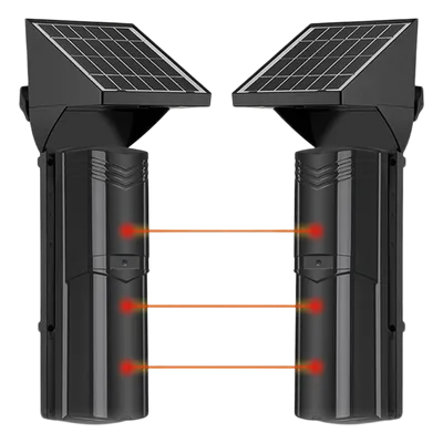 Detector Fotoeléctrico Solar / 3 Rayos IR / 100 m (328 ft) Exterior / 4 Frecuencias / Batería 4,000 mAh / Sincronización Digital