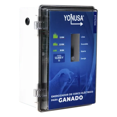 Energizador para Cercas Electrificadas / 10,000 V / 2 Joules / 25 km (82,020 ft) / Alimentación Solar 12 V / Batería Respaldo 3 Días