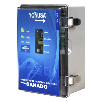 Energizador para Cercas Electrificadas / 10,000 V / 2 Joules / 25 km (82,020 ft) / Alimentación Solar 12 V / Batería Respaldo 3 Días