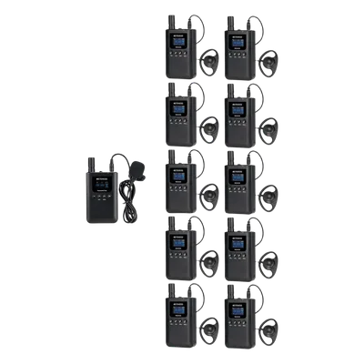 Sistema de Guía Turístico / 2.4 GHz / 999 Canales / Alcance 150 m (492.1 ft) / 1 Transmisor y 10 Receptores / USB-C / Batería 3000 mAh
