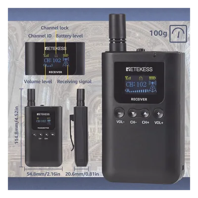 Sistema de Guía Turístico / 2.4 GHz / 999 Canales / Alcance 150 m (492.1 ft) / 1 Transmisor y 10 Receptores / USB-C / Batería 3000 mAh