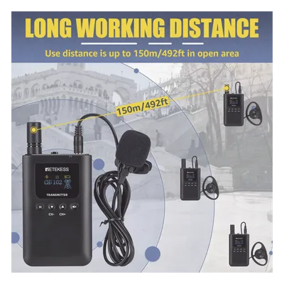 Sistema de Guía Turístico / 2.4 GHz / 999 Canales / Alcance 150 m (492.1 ft) / 1 Transmisor y 10 Receptores / USB-C / Batería 3000 mAh